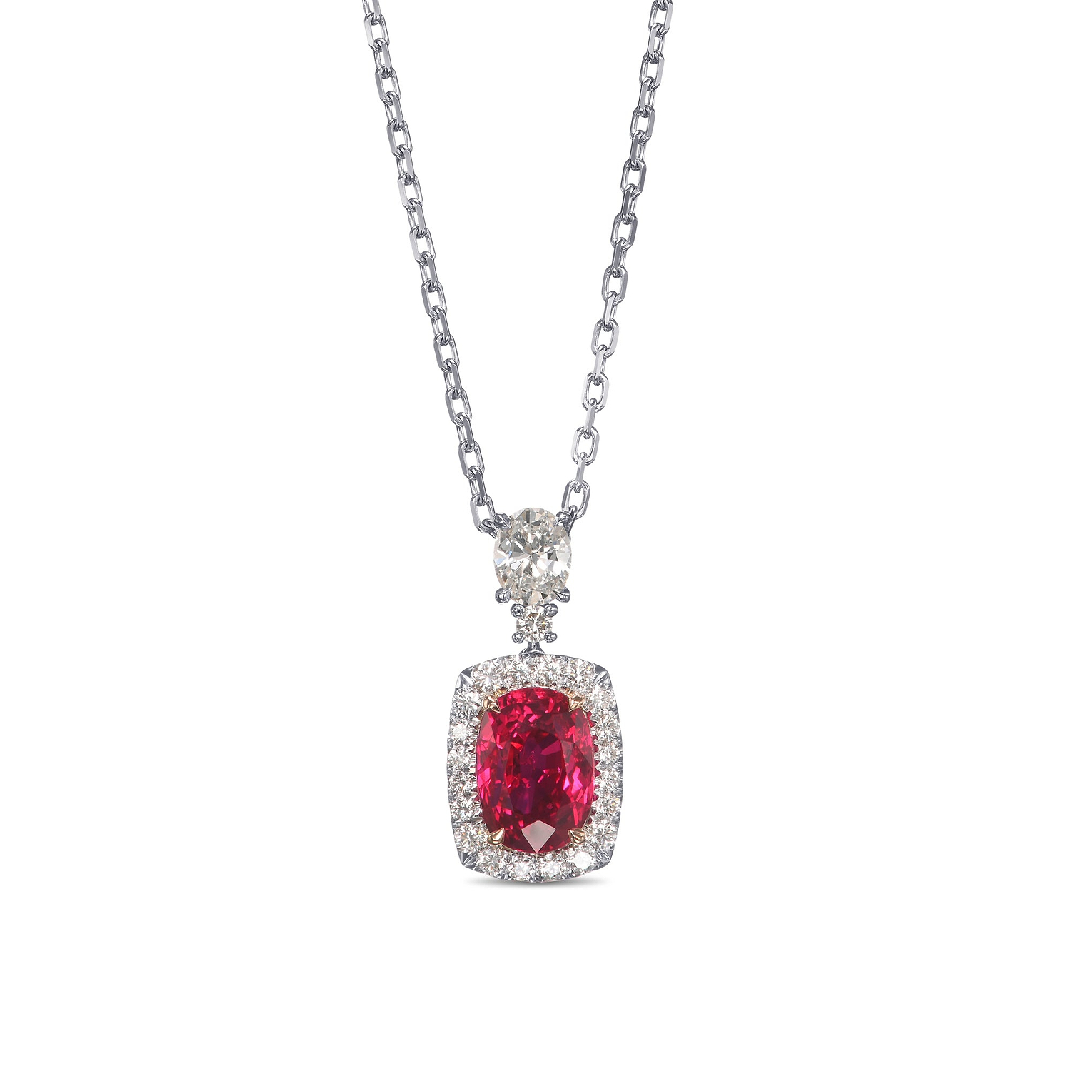 Oval Pigeon Blood Ruby and Diamond Halo Pendant