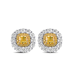 Fancy Intense Yellow Cushion Double Halo Diamond Earrings