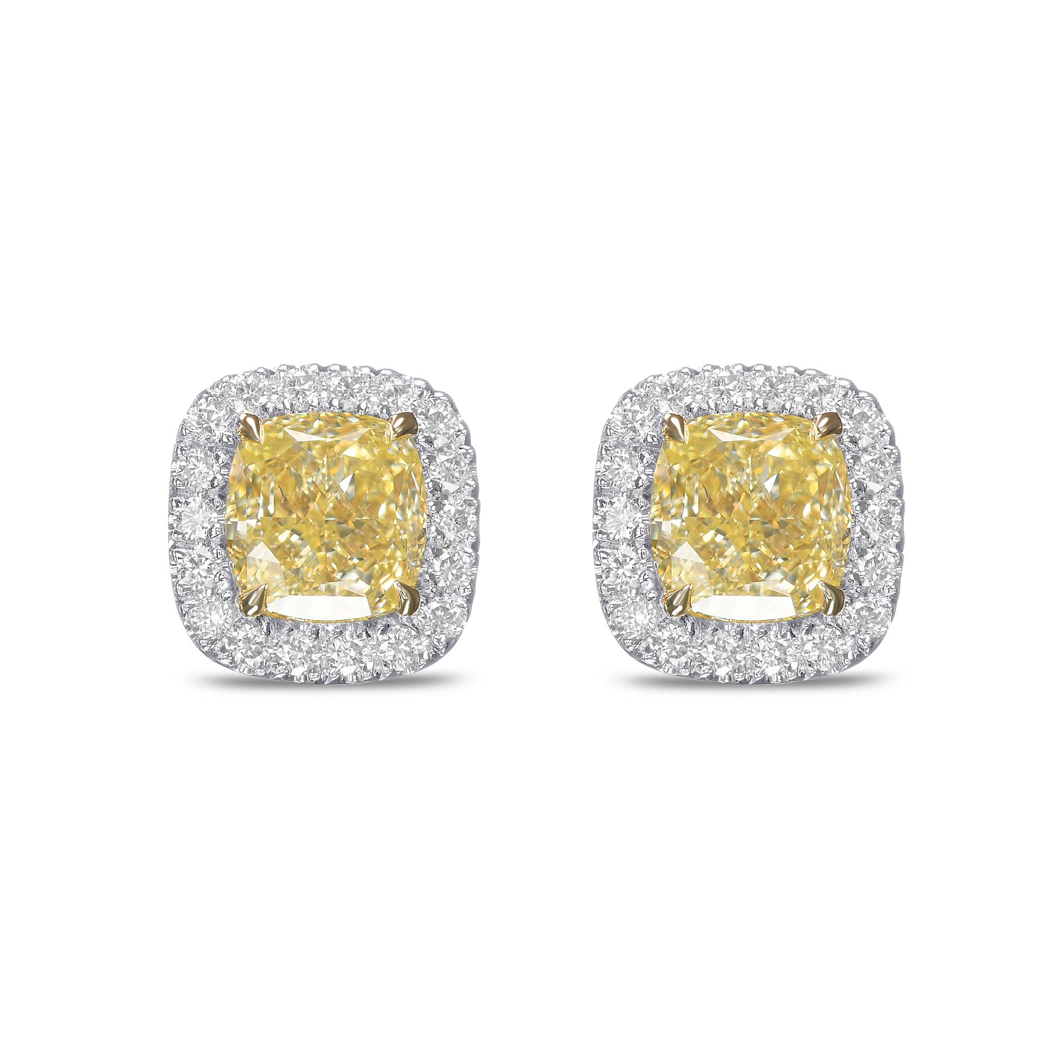 Fancy Light Yellow Cushion Halo Earrings