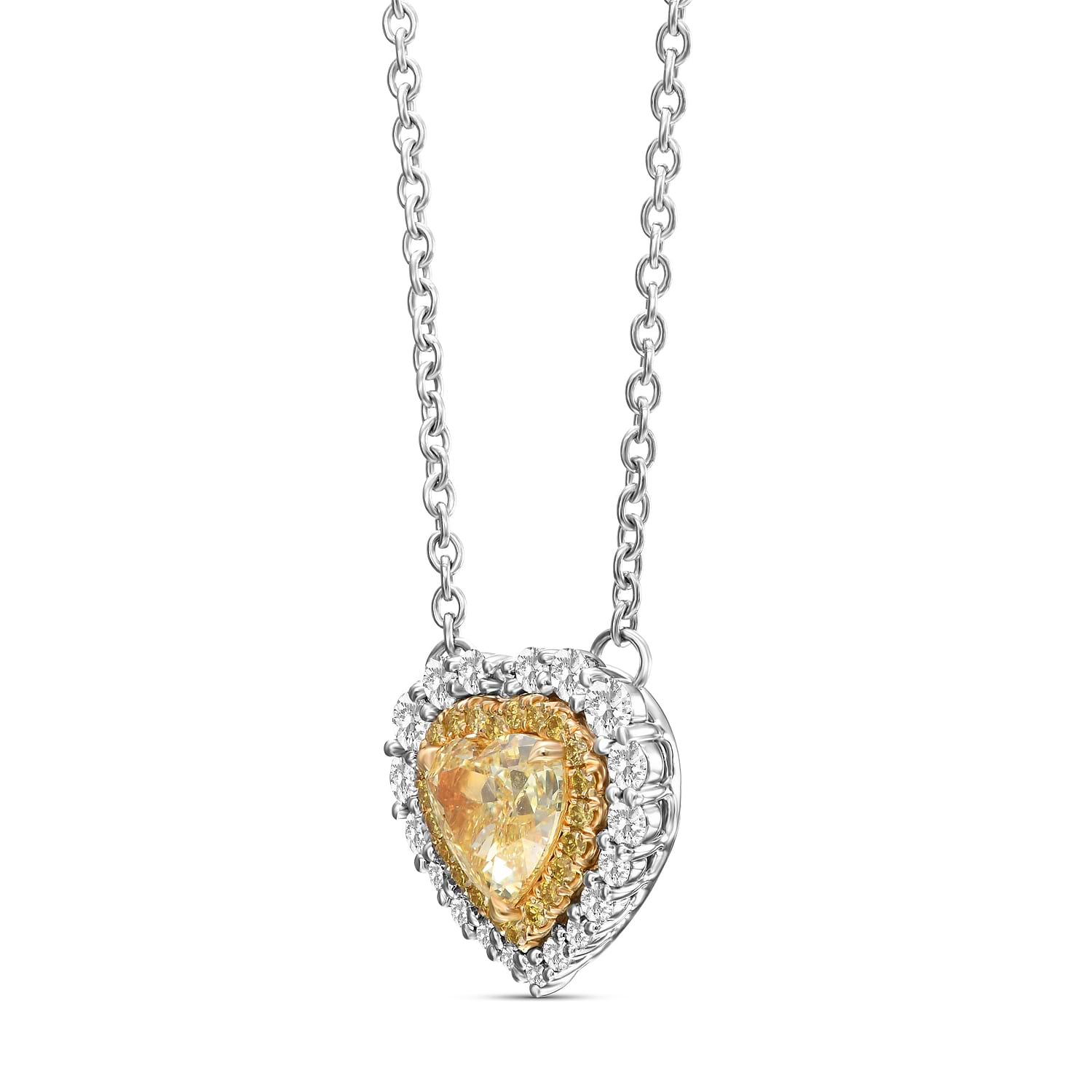Fancy Yellow Heart Double Halo Diamond Pendant