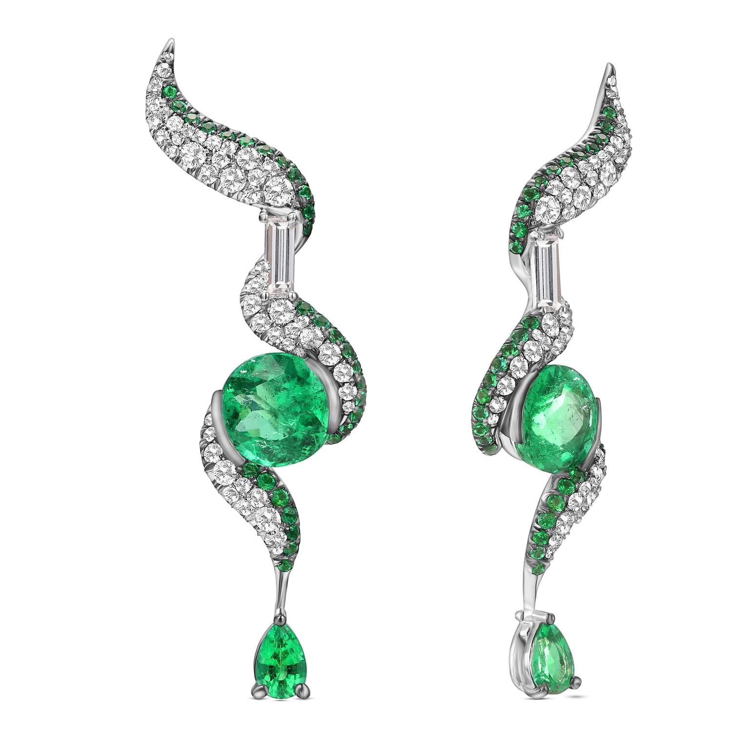 Colombian Green Emerald and Diamond Drop Earrings