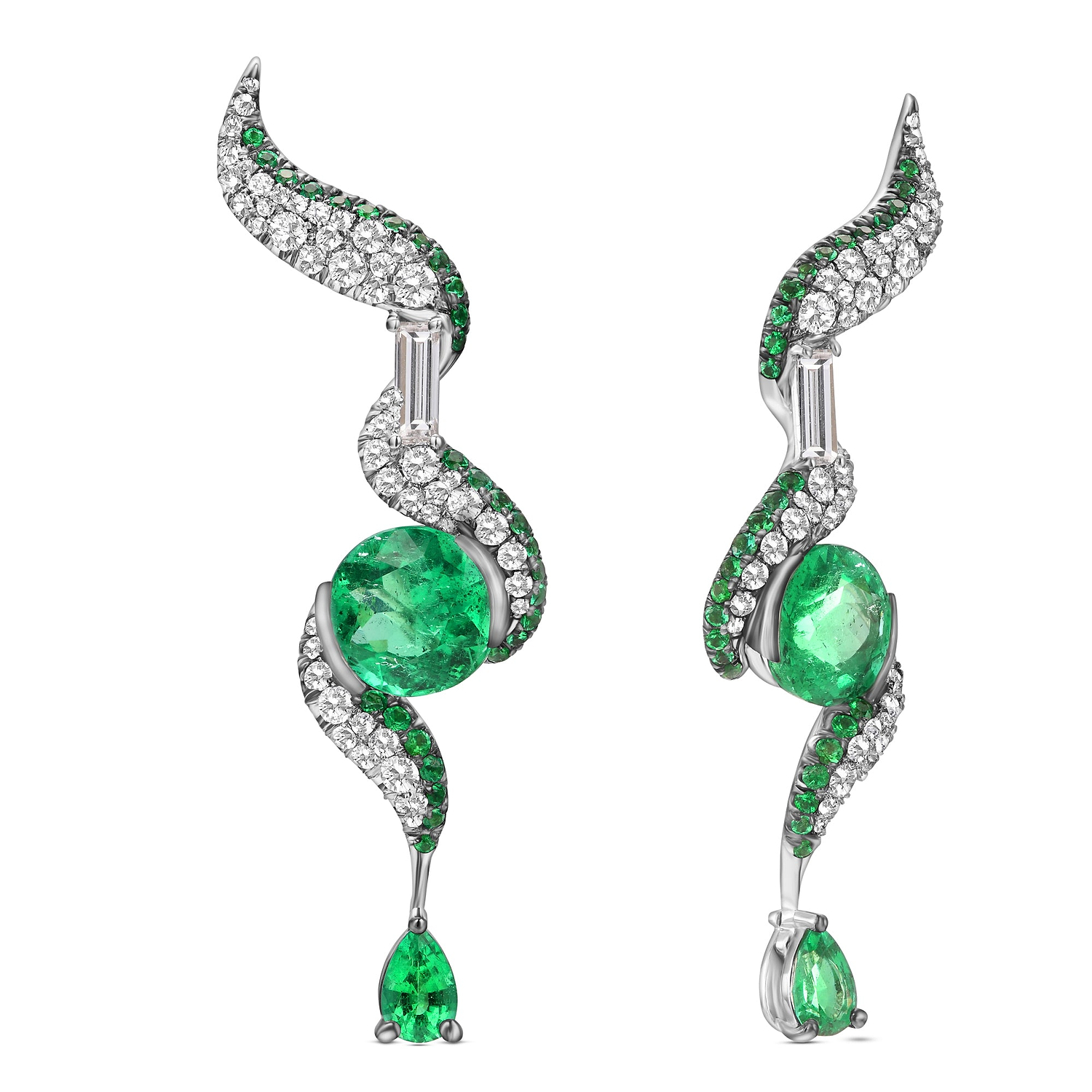 Colombian Green Emerald and Diamond Drop Earrings