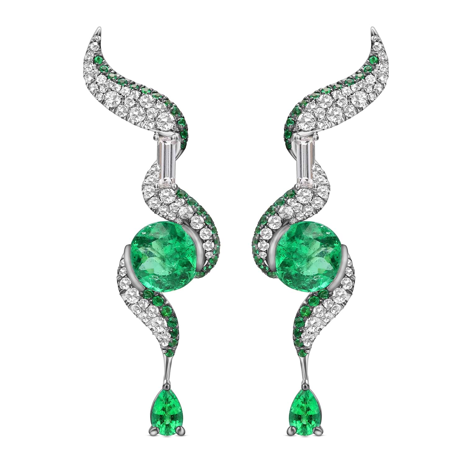 Colombian Green Emerald and Diamond Drop Earrings
