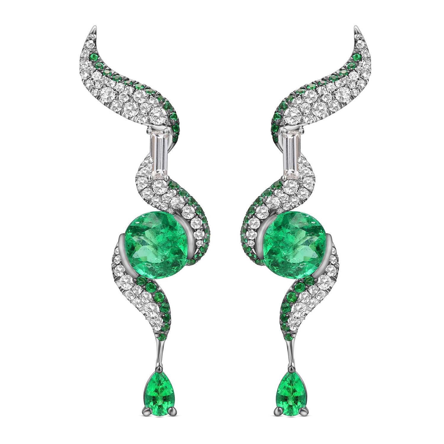 Colombian Green Emerald and Diamond Drop Earrings