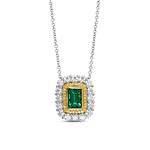 Green Emerald and Diamond Double Halo Pendant