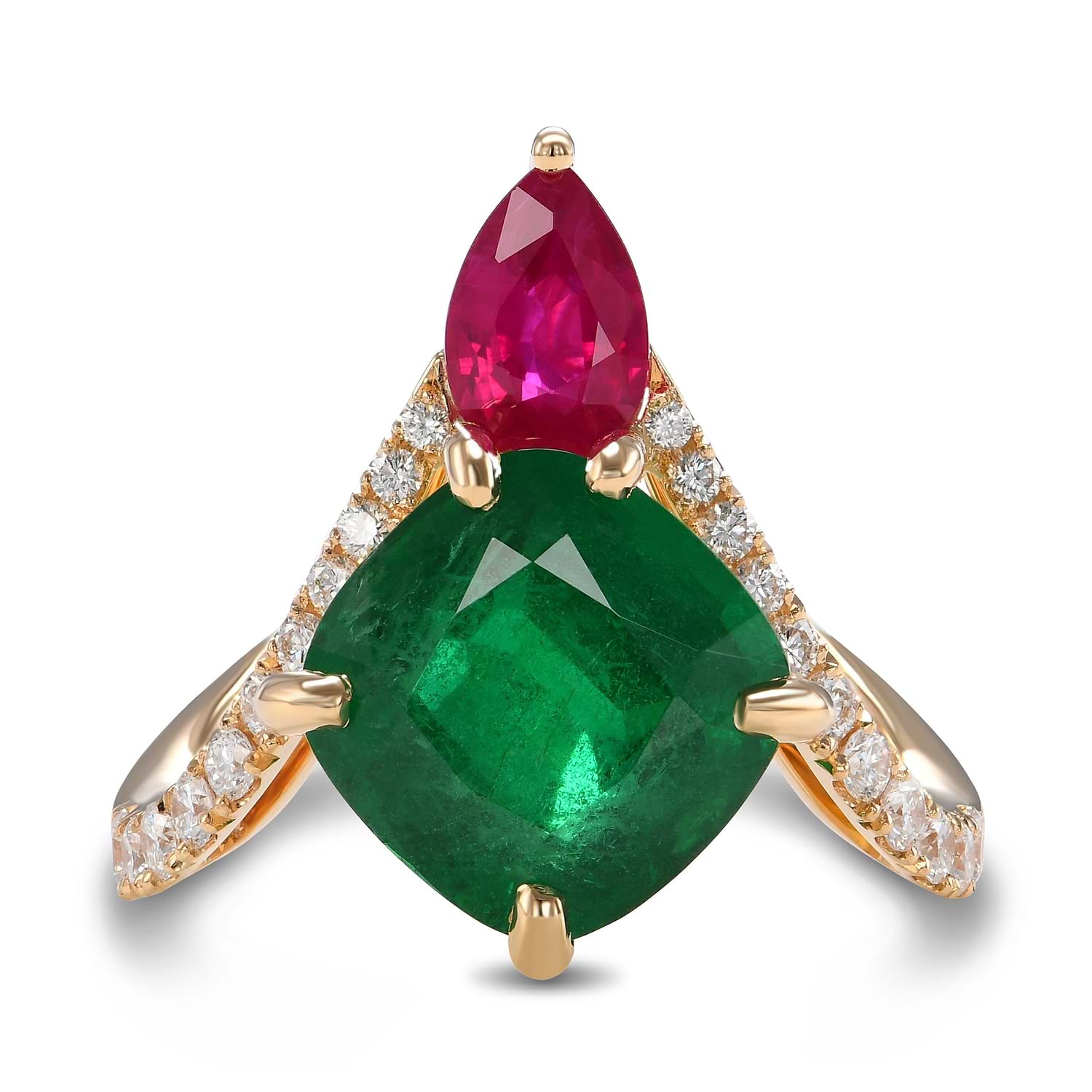 Emerald and Ruby Two-stone Ring
