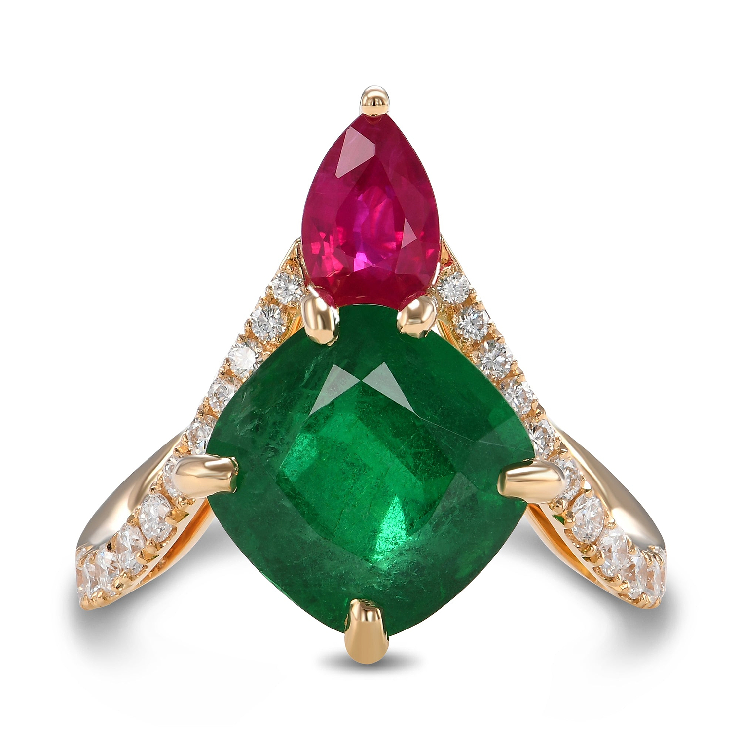 Emerald and Ruby Two-stone Ring