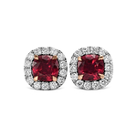 Cushion Ruby and Diamond Halo Earrings