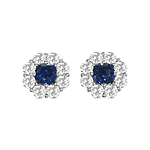Round Blue Sapphire and Diamond Halo Earrings