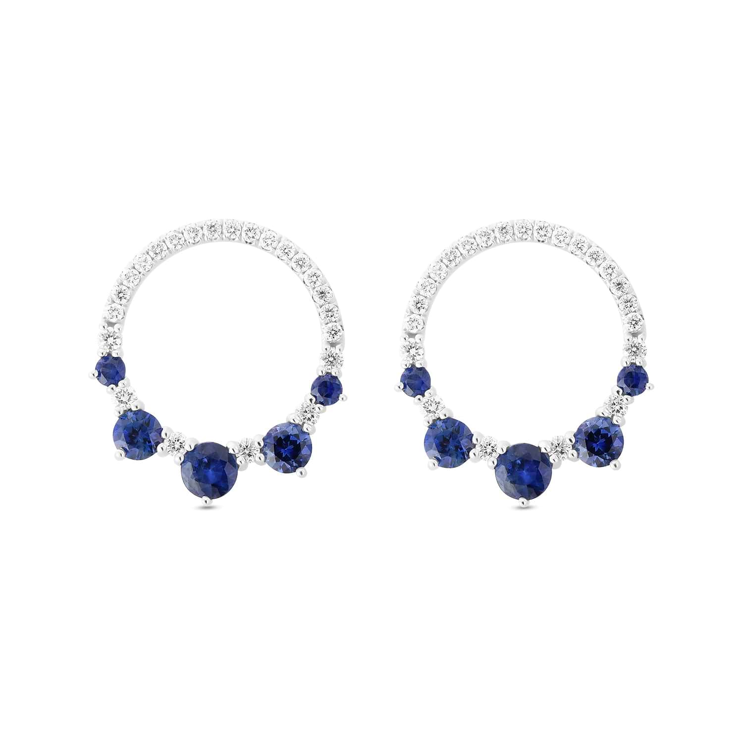 Blue Round Sapphire & Diamond Earrings
