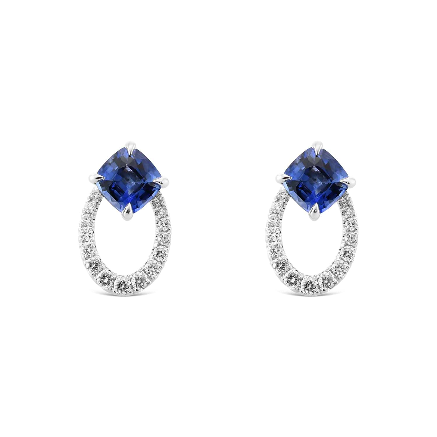 Blue Cushion Sapphire & Diamond Earrings