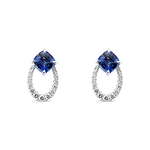 Blue Cushion Sapphire & Diamond Earrings