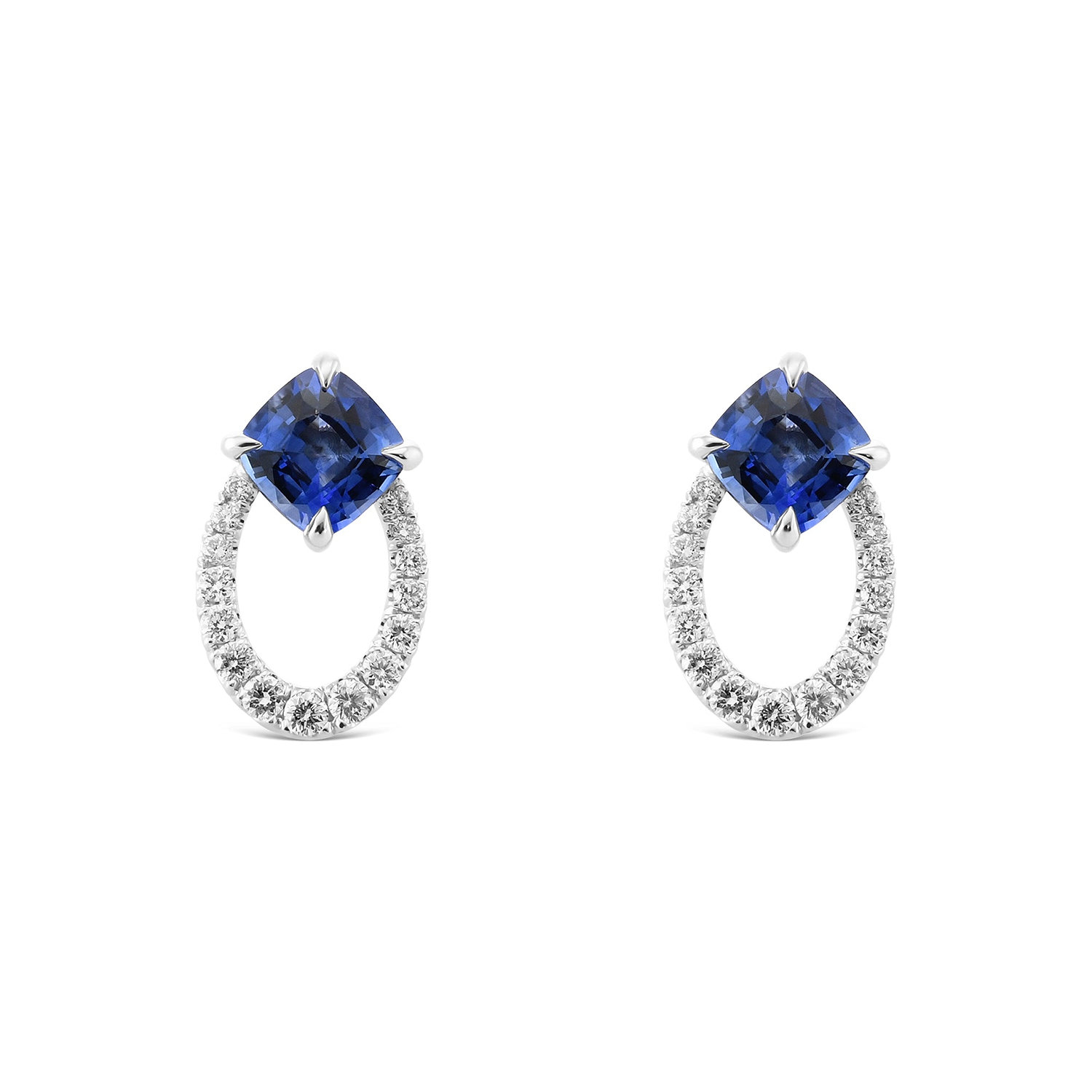 Blue Cushion Sapphire & Diamond Earrings