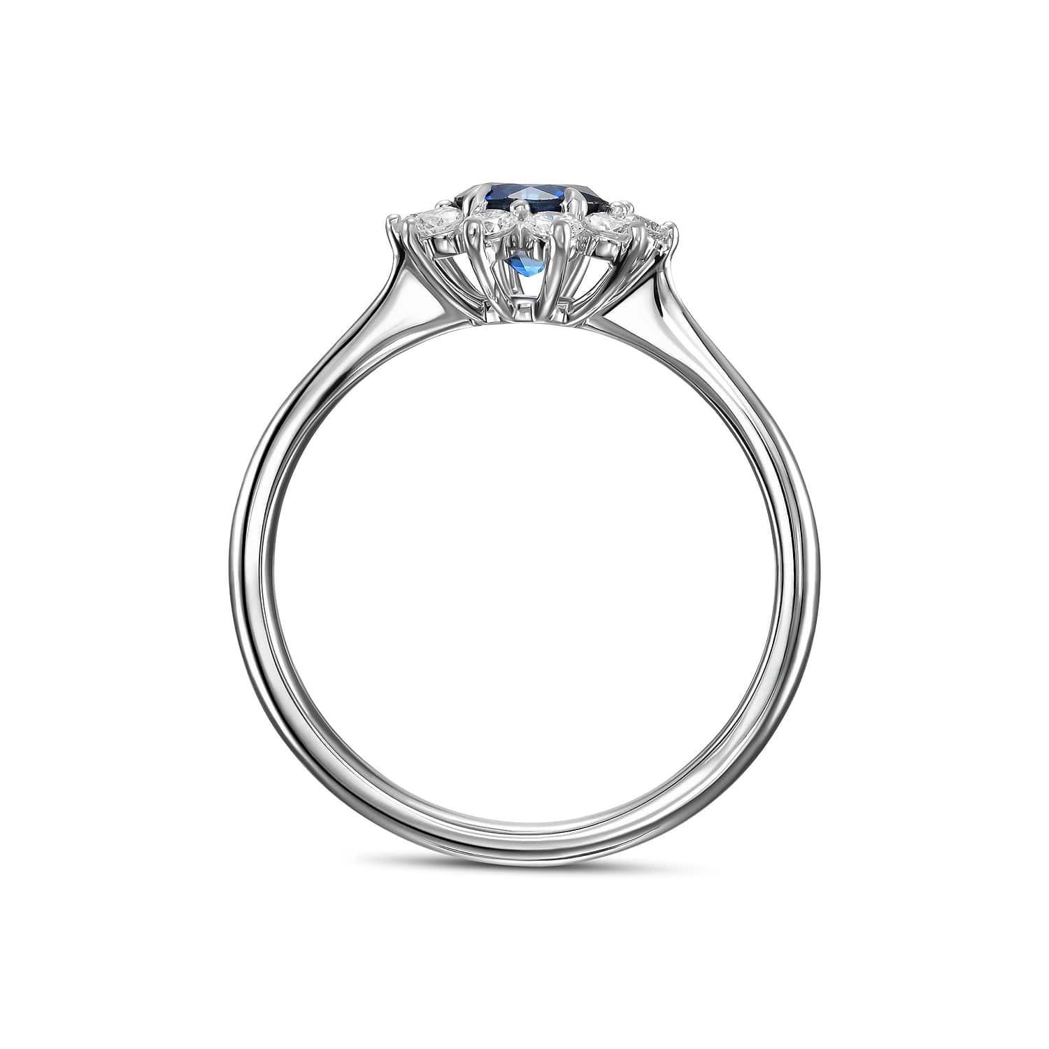 Round Blue Sapphire & Diamond Halo Ring