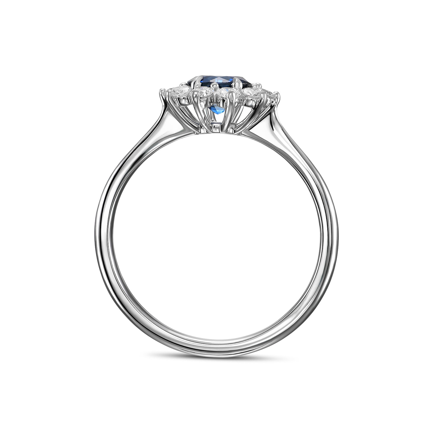 Round Blue Sapphire & Diamond Halo Ring
