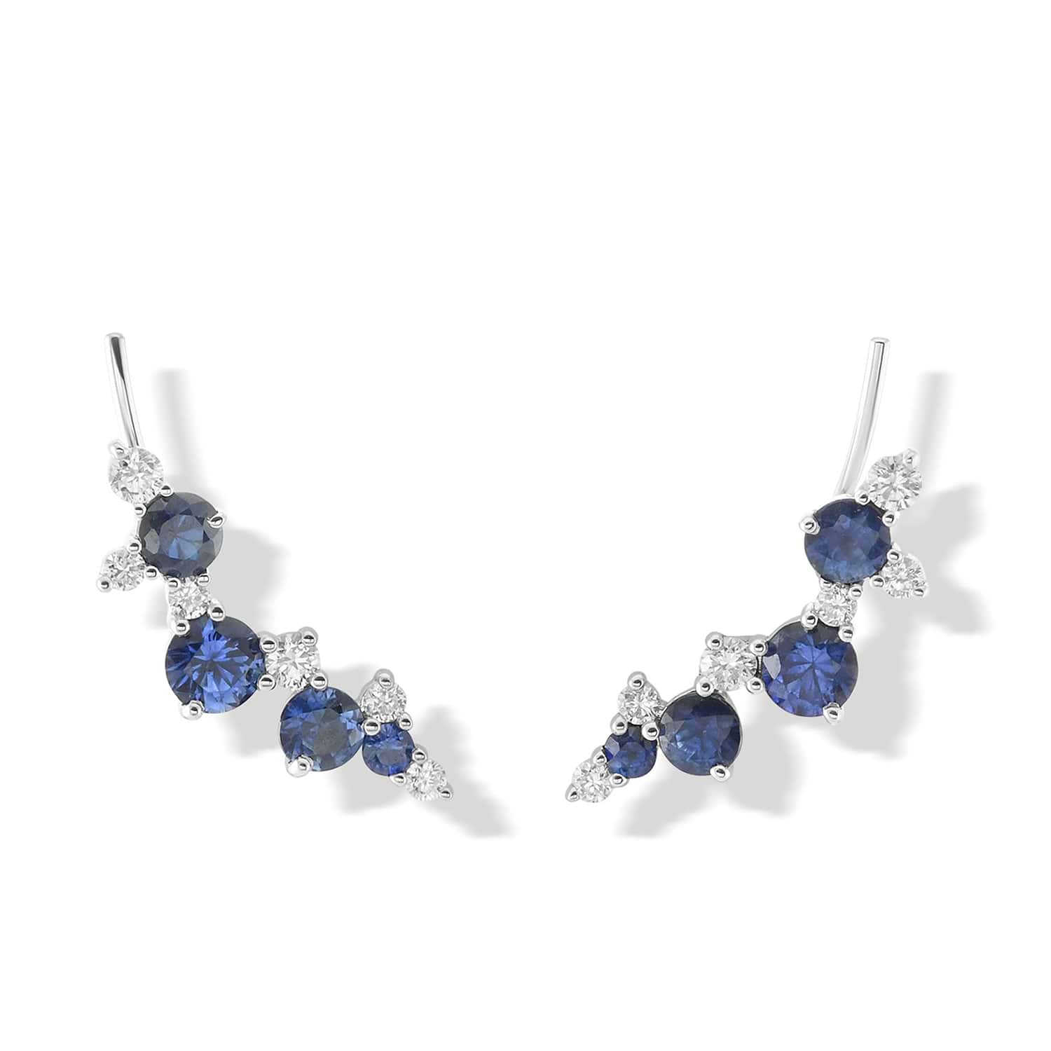 Round Blue Sapphire and Diamond Cuff Earrings