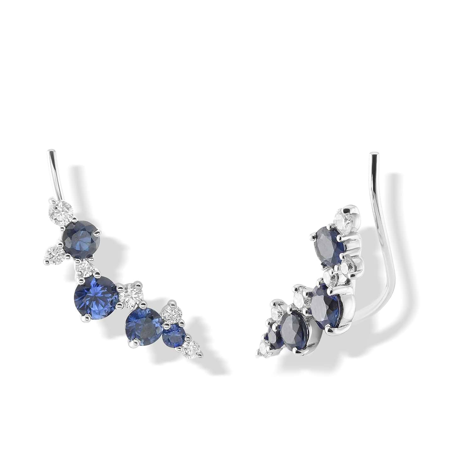 Round Blue Sapphire and Diamond Cuff Earrings