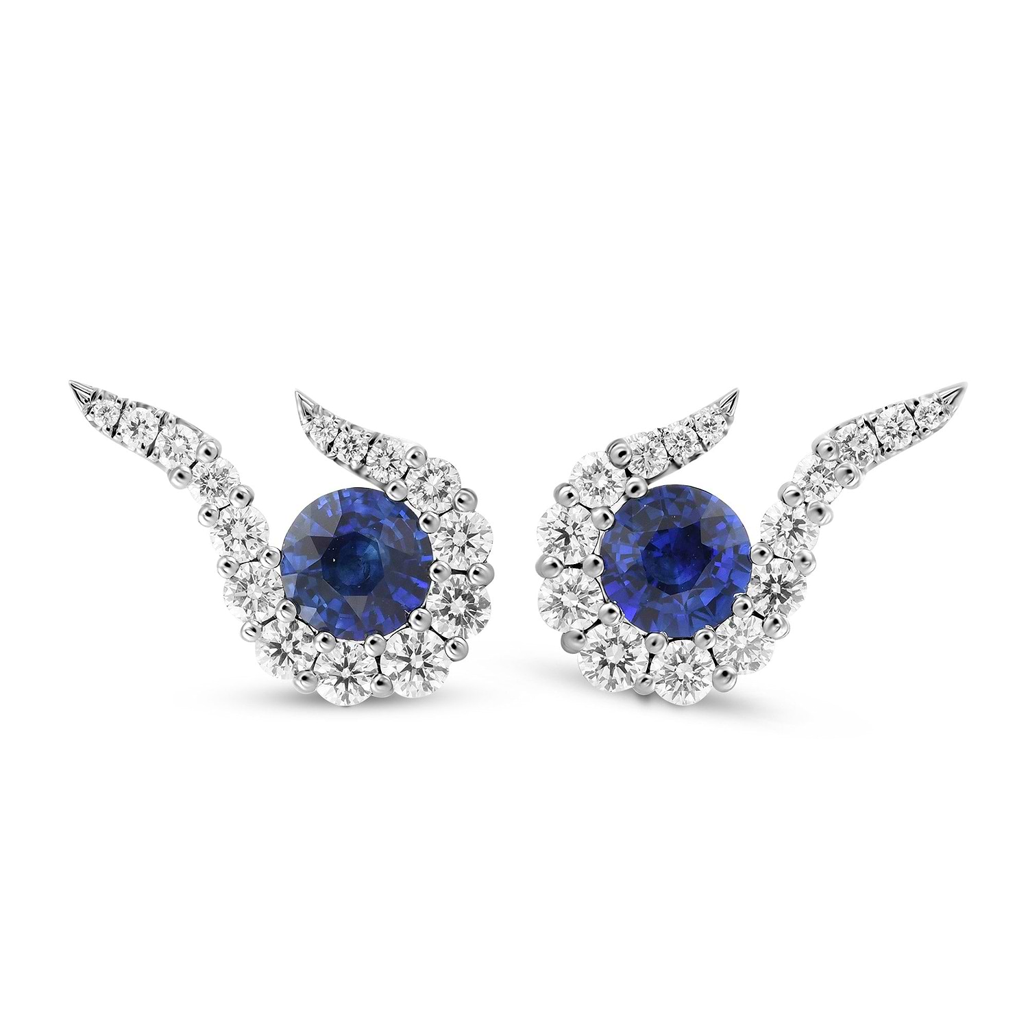 Round Blue Sapphire and Diamond Halo Earrings
