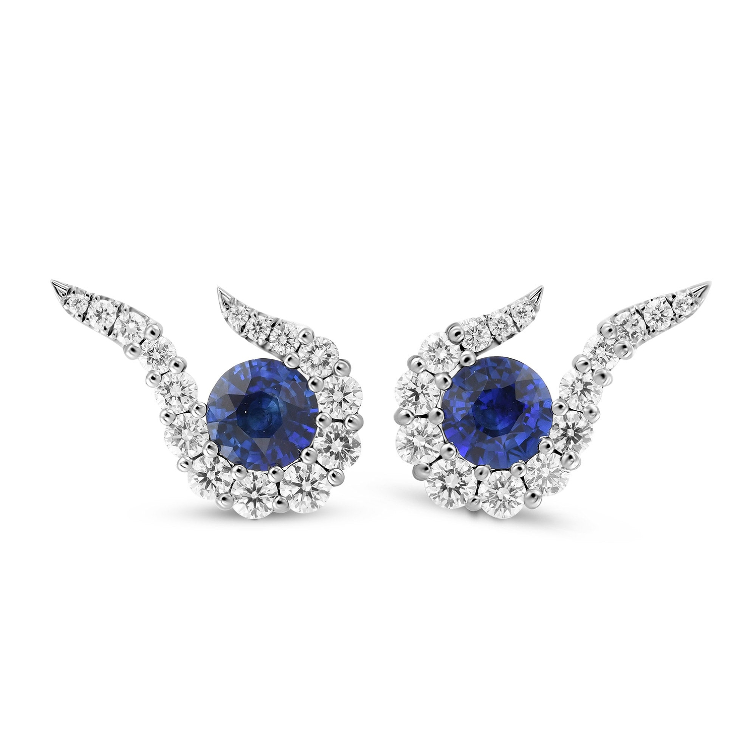 Round Blue Sapphire and Diamond Halo Earrings