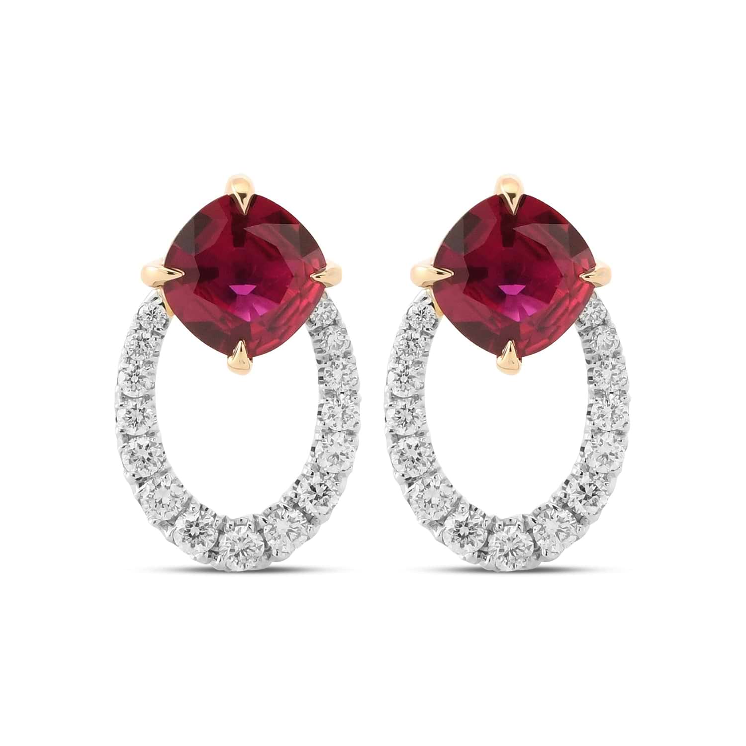 Red Cushion Ruby and Diamond Earrings