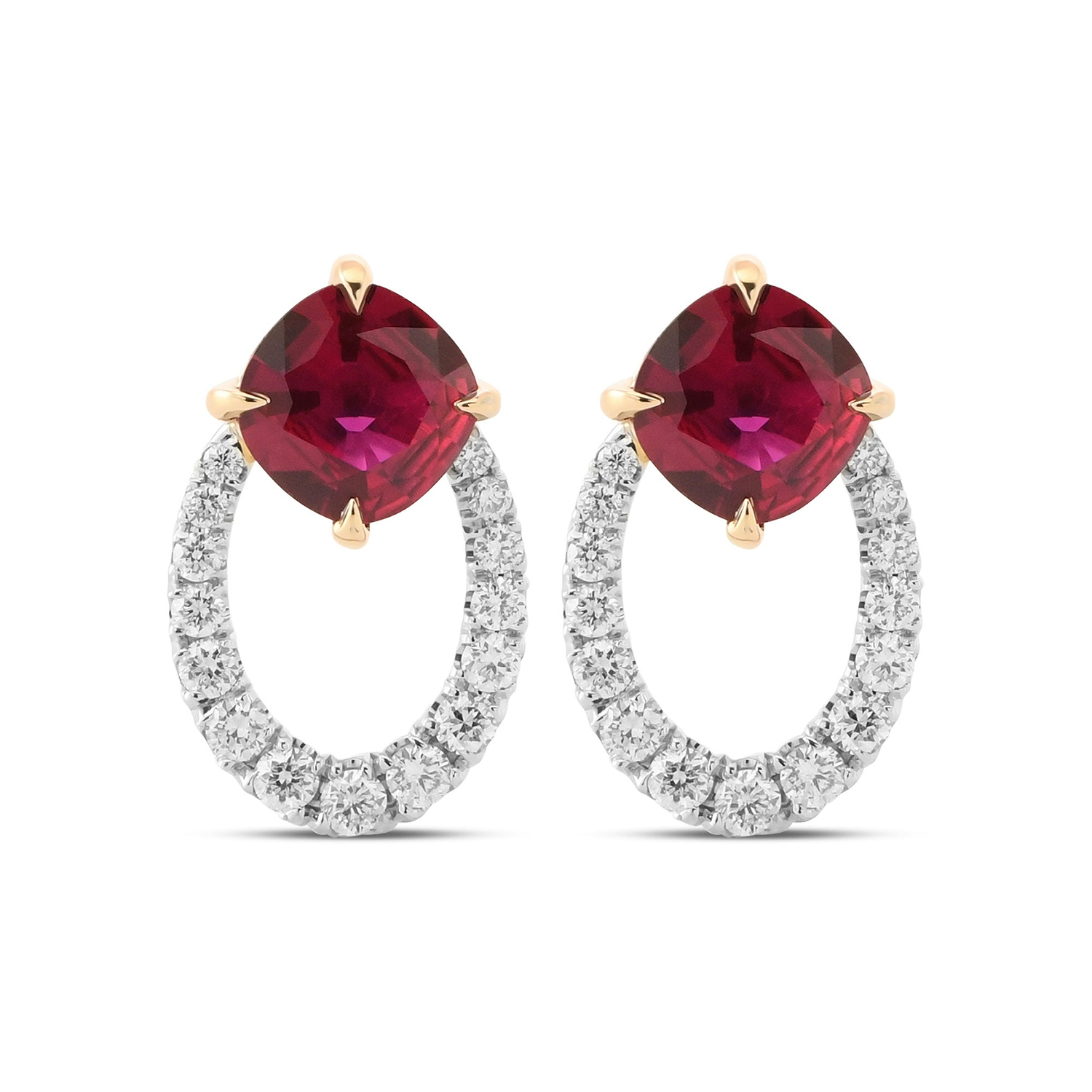 Red Cushion Ruby and Diamond Earrings