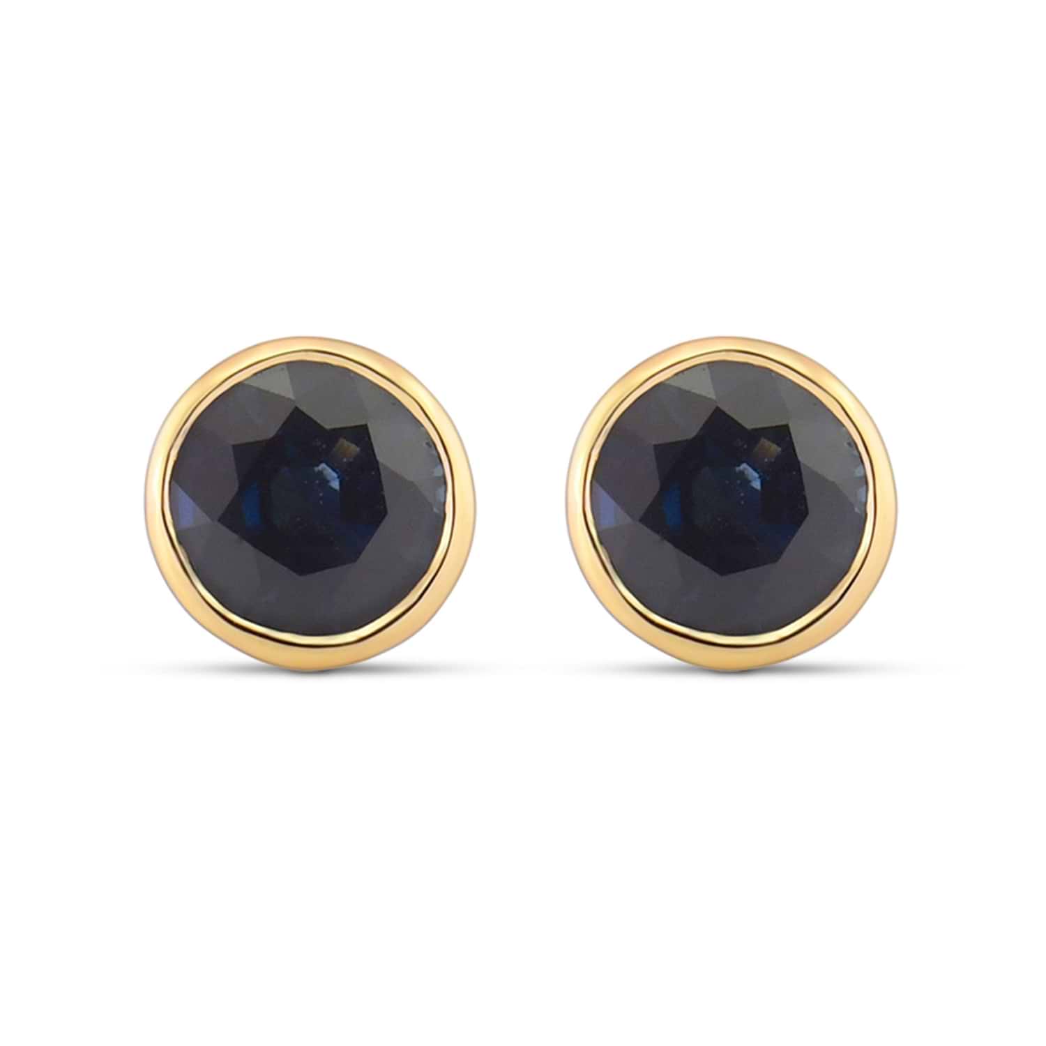 Blue Sapphire Round Brilliant Bezel Stud Earrings