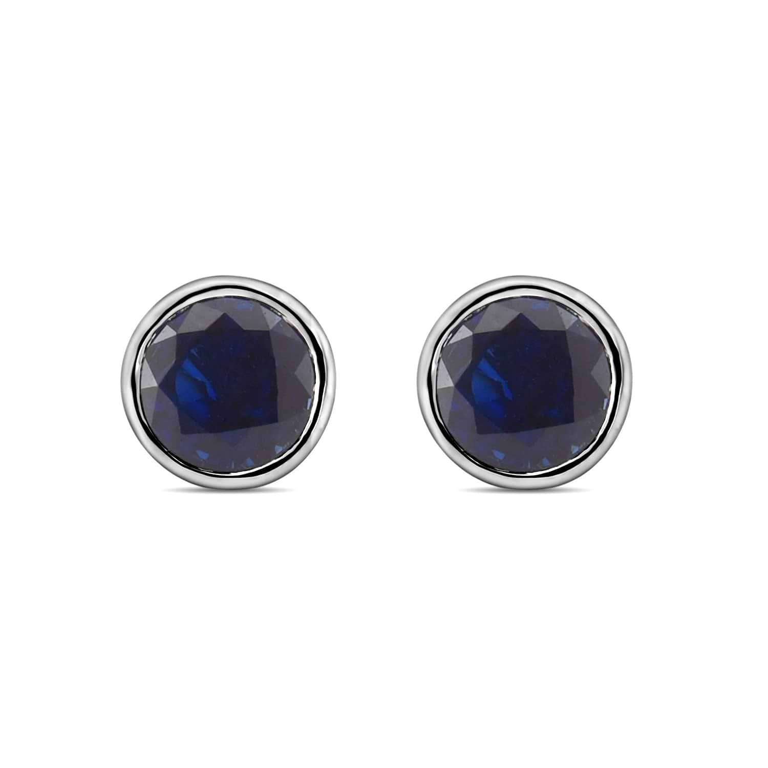 Blue Sapphire Round Brilliant Bezel Stud Earrings
