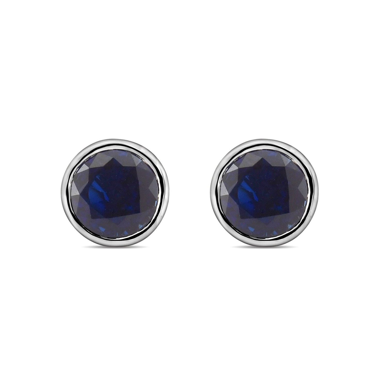 Blue Sapphire Round Brilliant Bezel Stud Earrings