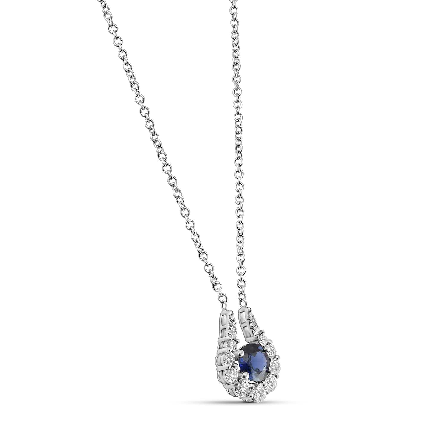 Round Blue Sapphire and Diamond Halo Pendant
