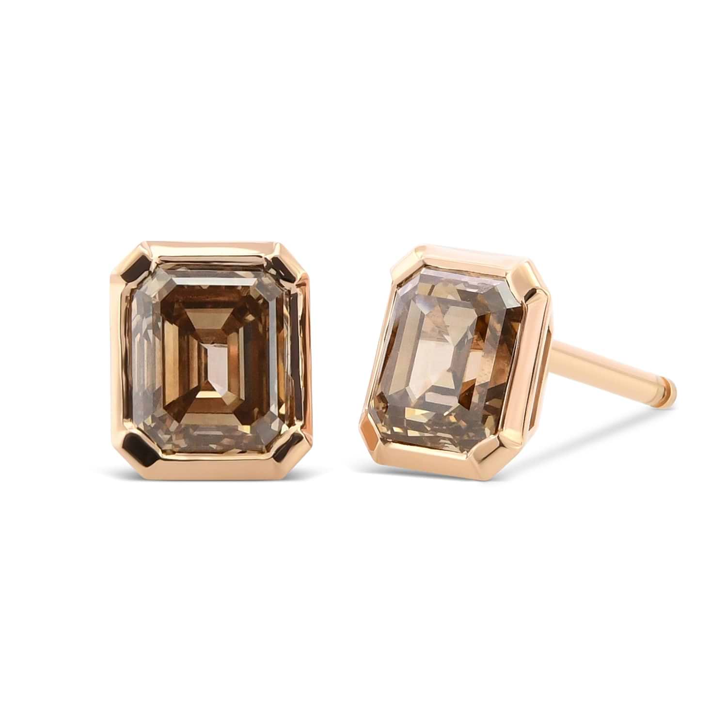 Fancy Brown Diamond Bezel Stud Earrings