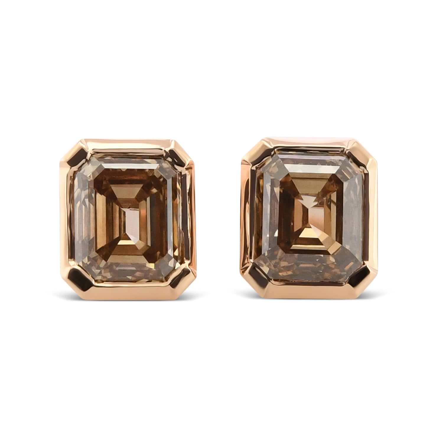 Fancy Brown Diamond Bezel Stud Earrings