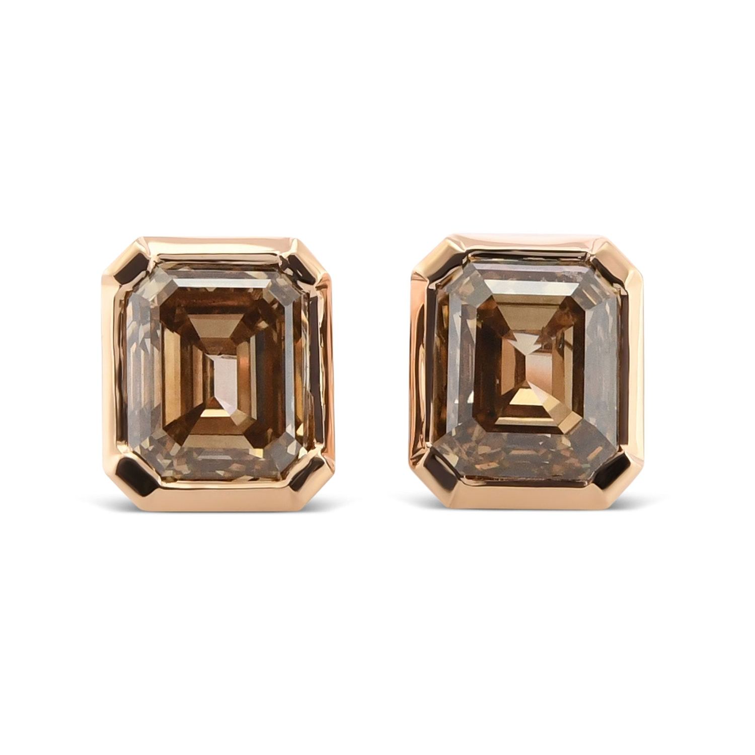 Fancy Brown Diamond Bezel Stud Earrings