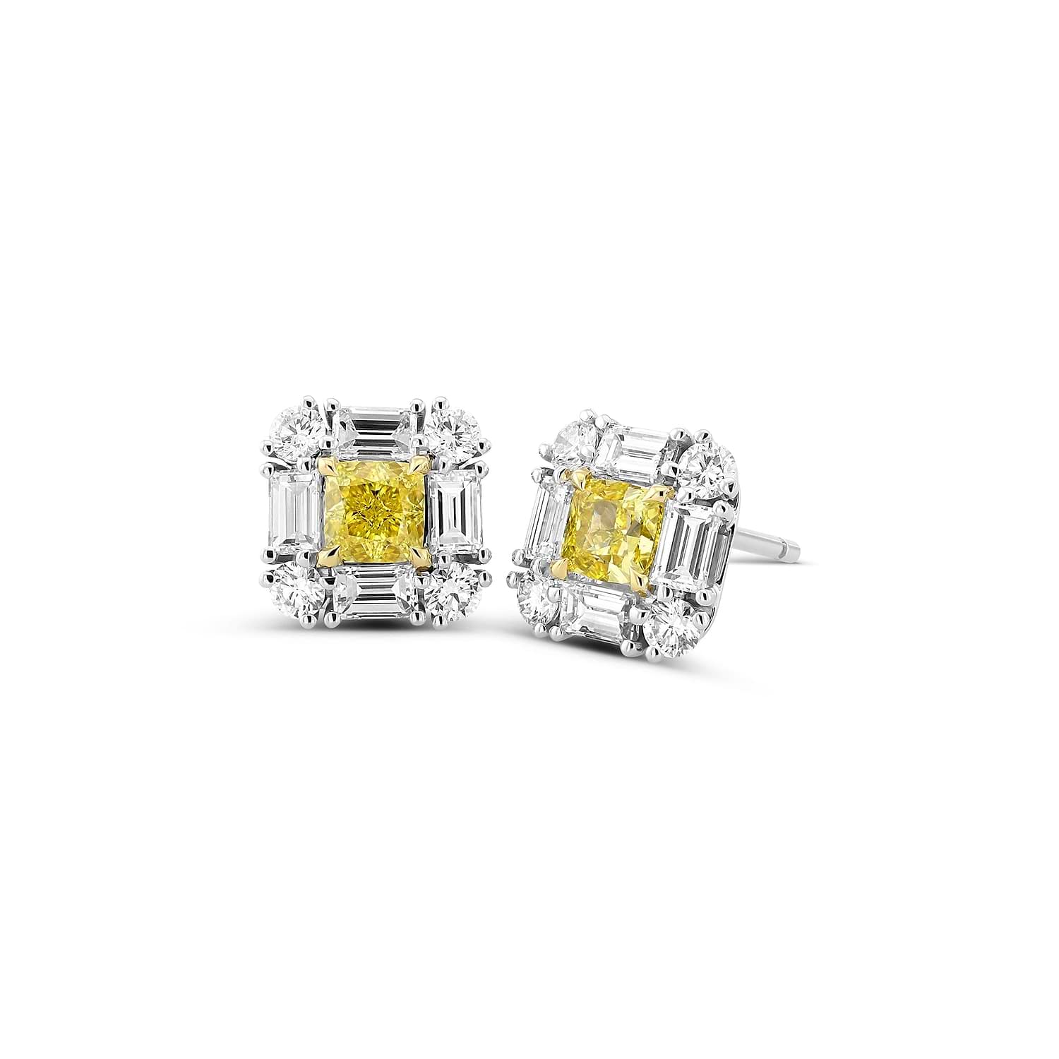 Extraordinary Cushion Fancy Intense Yellow Diamond Halo Stud Earrings