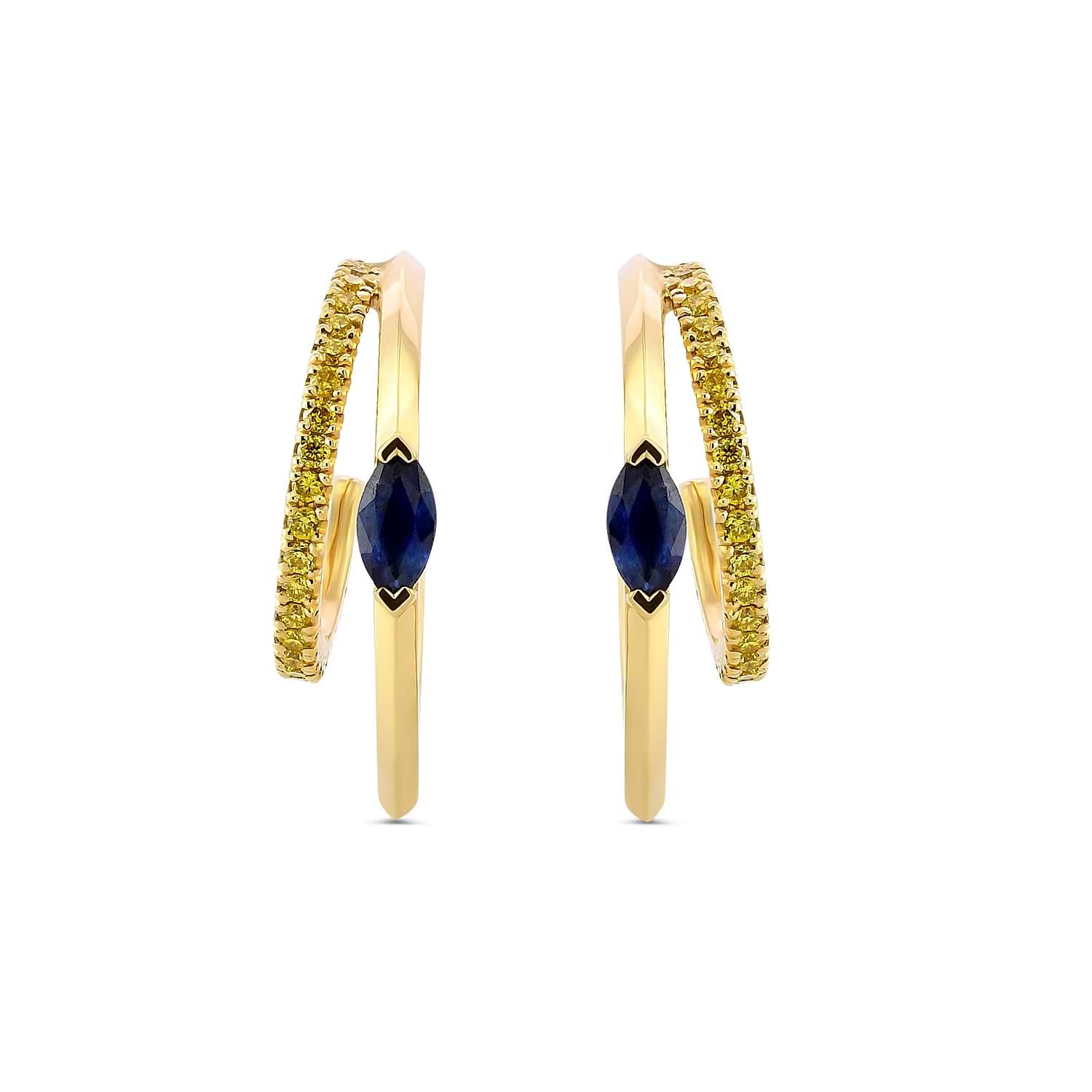 Marquise Blue Sapphire and Vivid Yellow Diamond Hoop Earrings