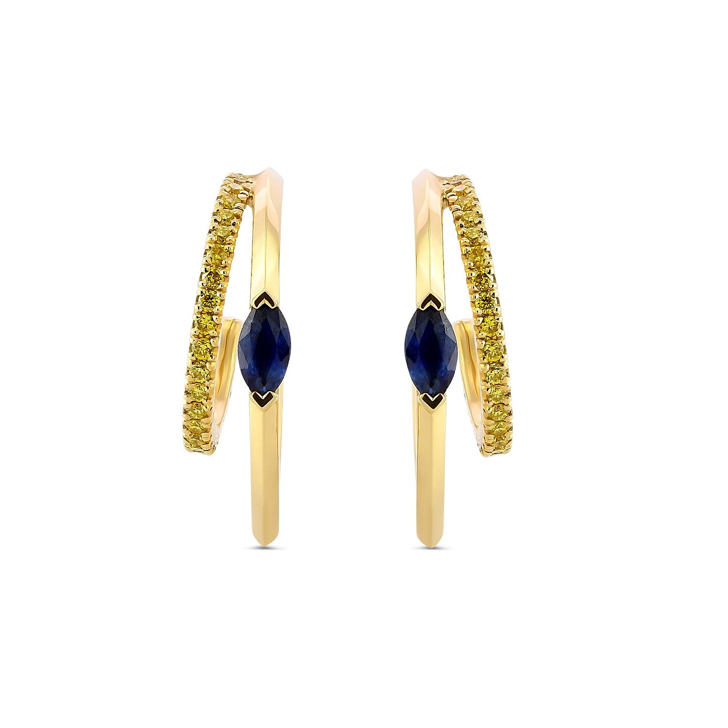 Marquise Blue Sapphire and Vivid Yellow Diamond Hoop Earrings