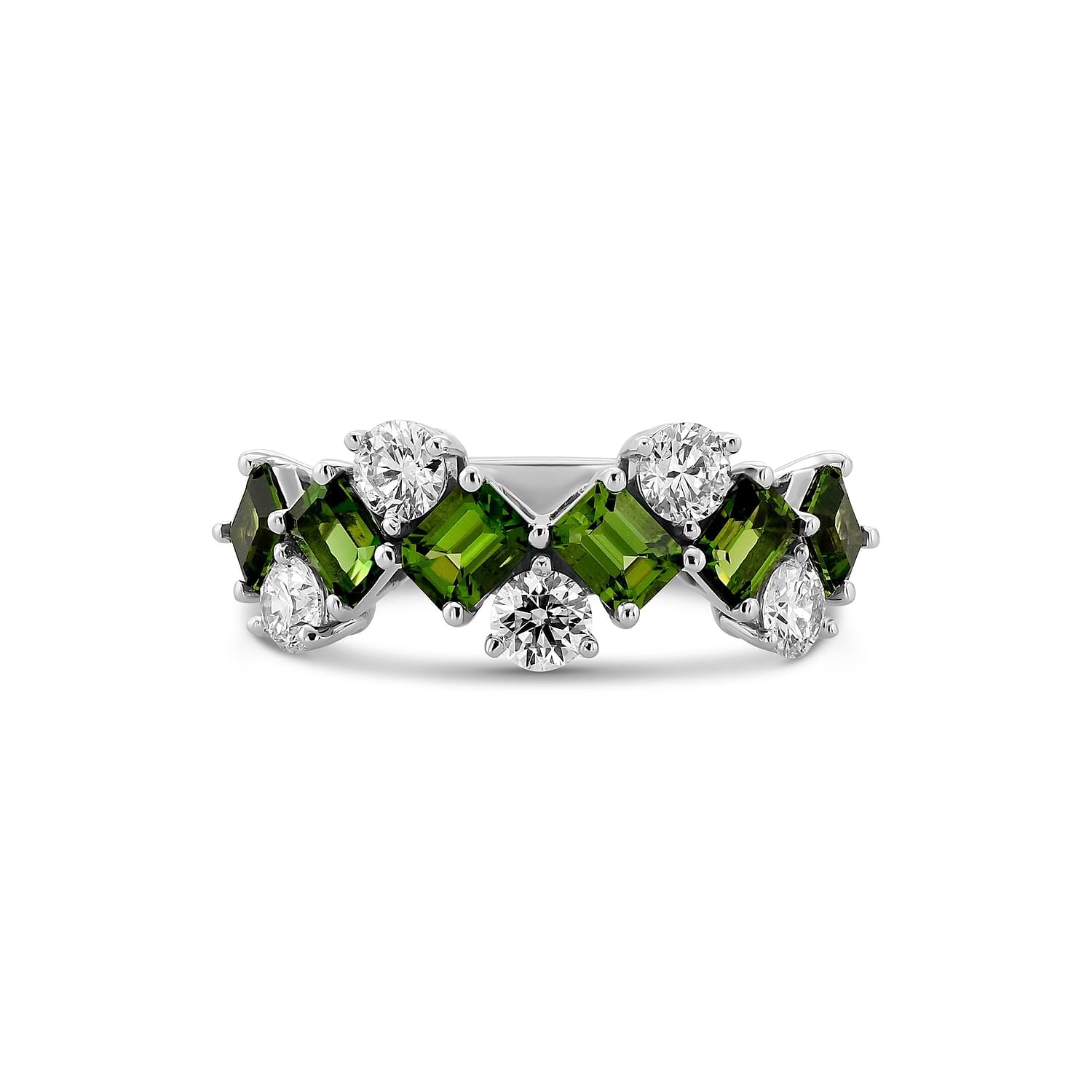 Green Tourmaline and Diamond Band Ring