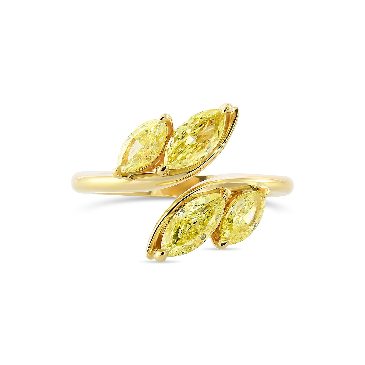 4 Stone Fancy Intense Yellow Marquise Crossover Ring