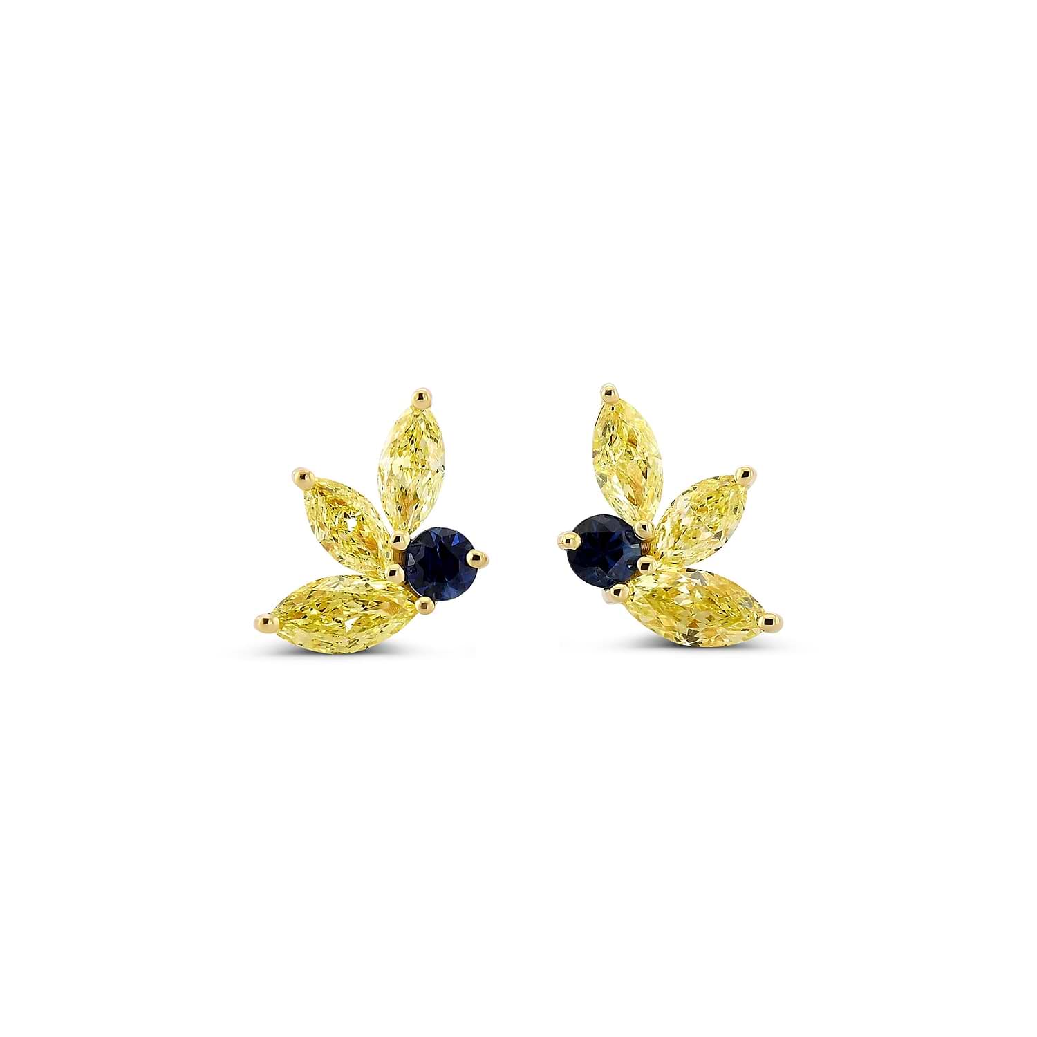 Blue Sapphire and Fancy Intense Yellow Marquise Couture Diamond Earrings