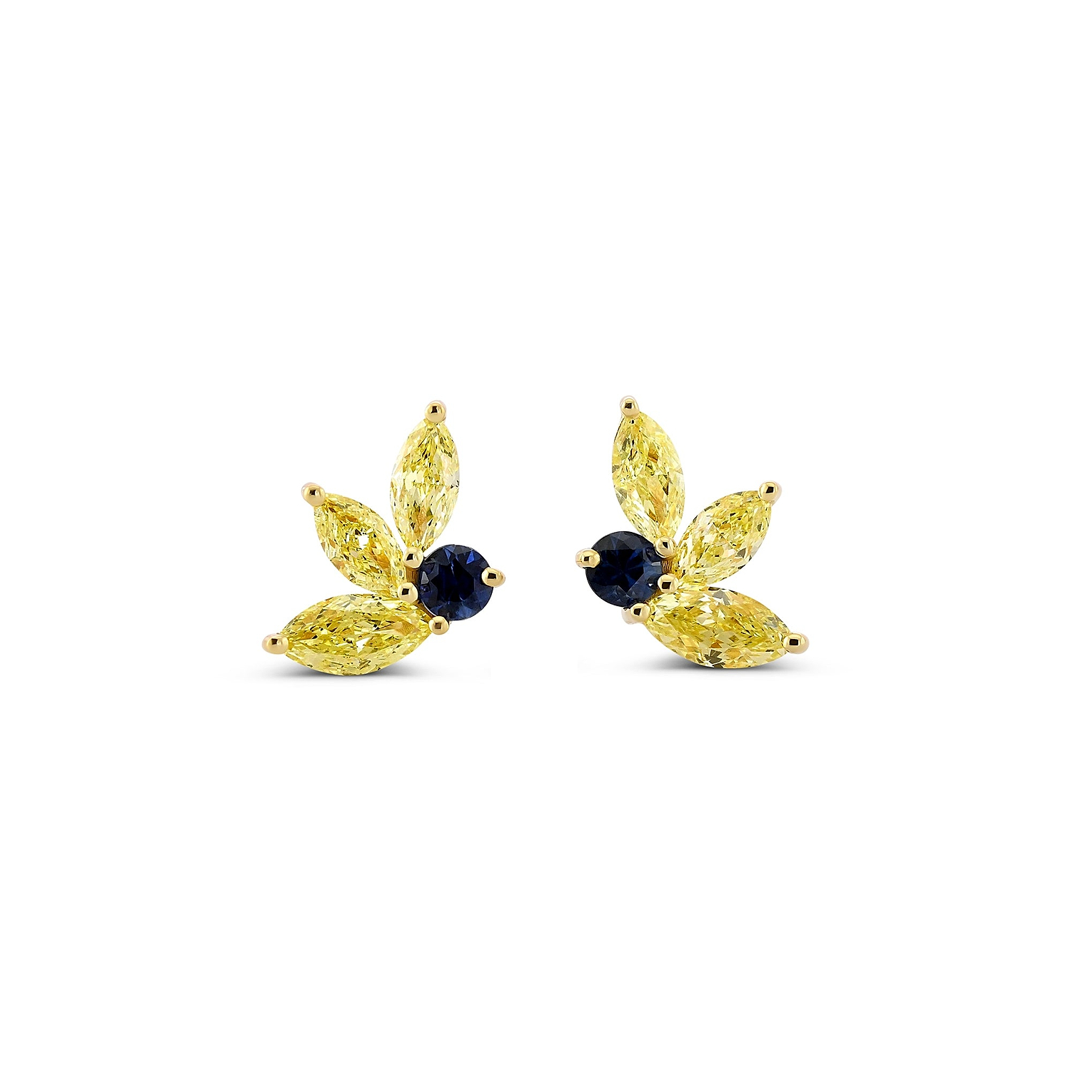 Blue Sapphire and Fancy Intense Yellow Marquise Couture Diamond Earrings