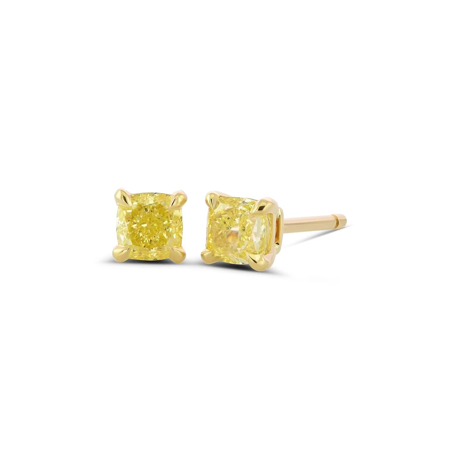 Fancy Intense Yellow Cushion Stud Diamond Earrings