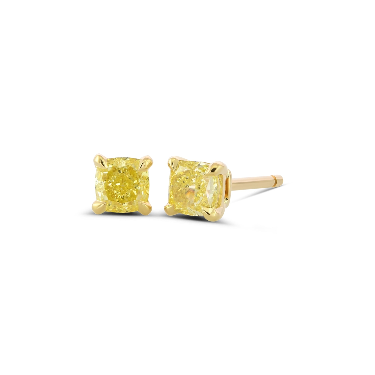 Fancy Intense Yellow Cushion Stud Diamond Earrings