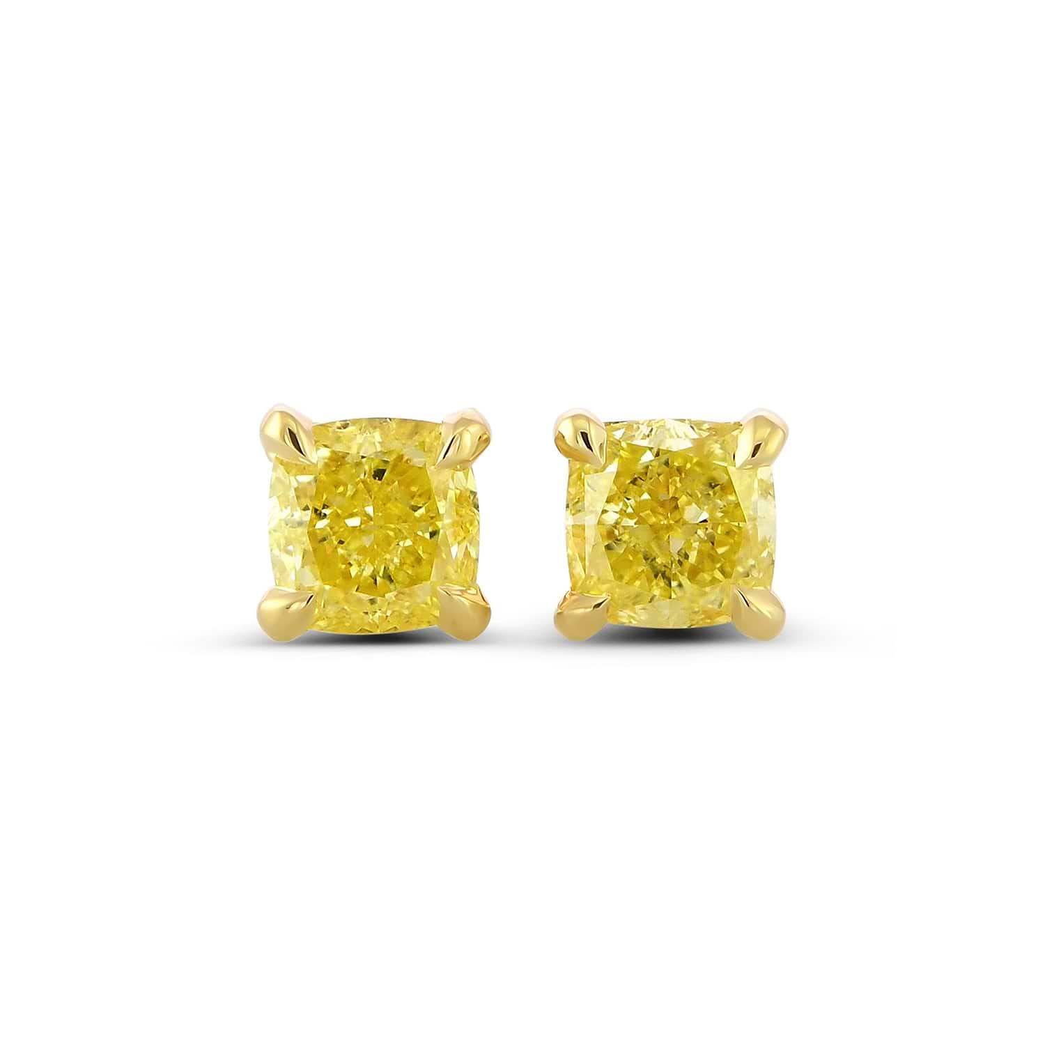 Fancy Intense Yellow Cushion Stud Diamond Earrings