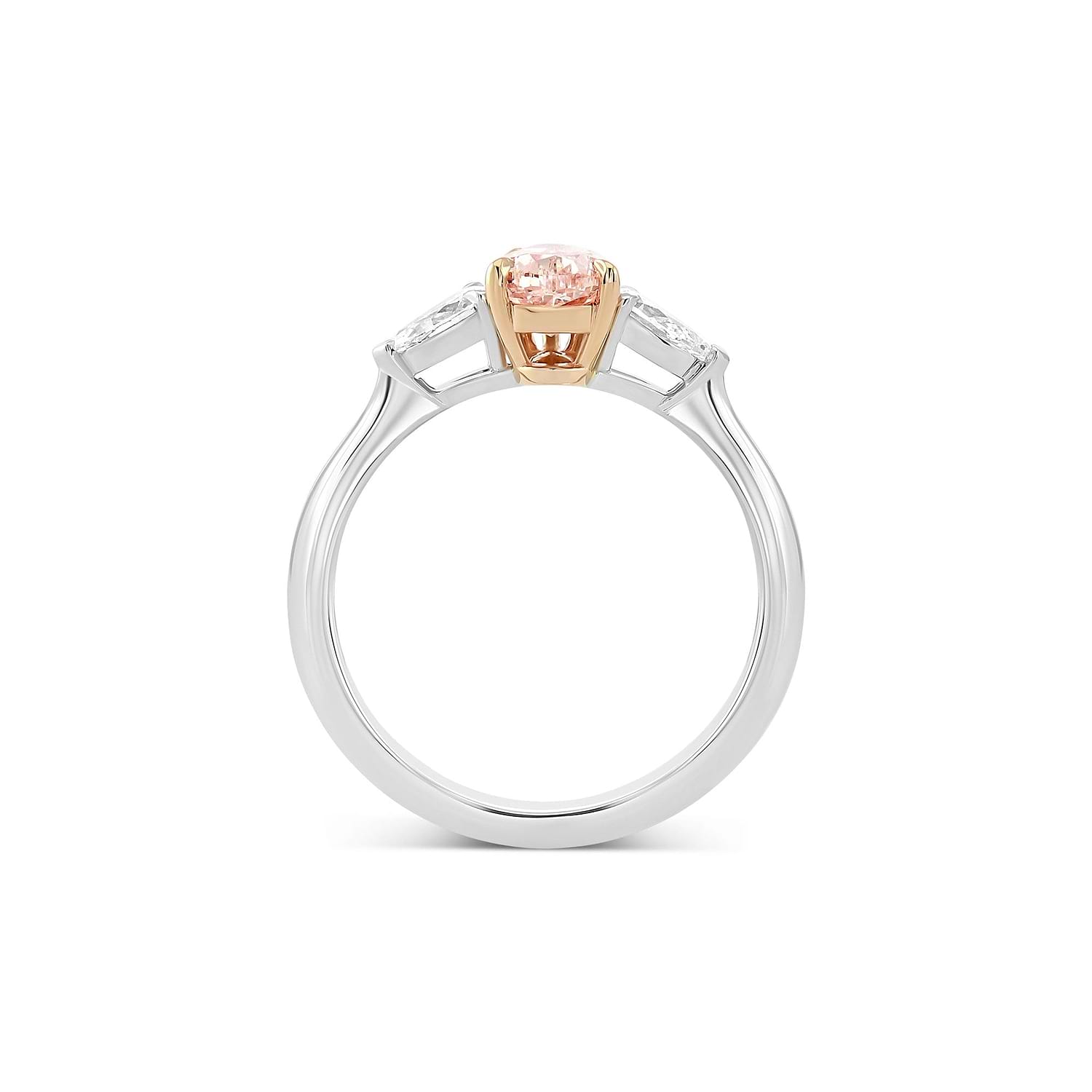 Fancy Light Pink Brown Pear 3 Stones Diamond Ring