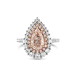 Light Pinkish Brown Pear Diamond Double Halo Ring