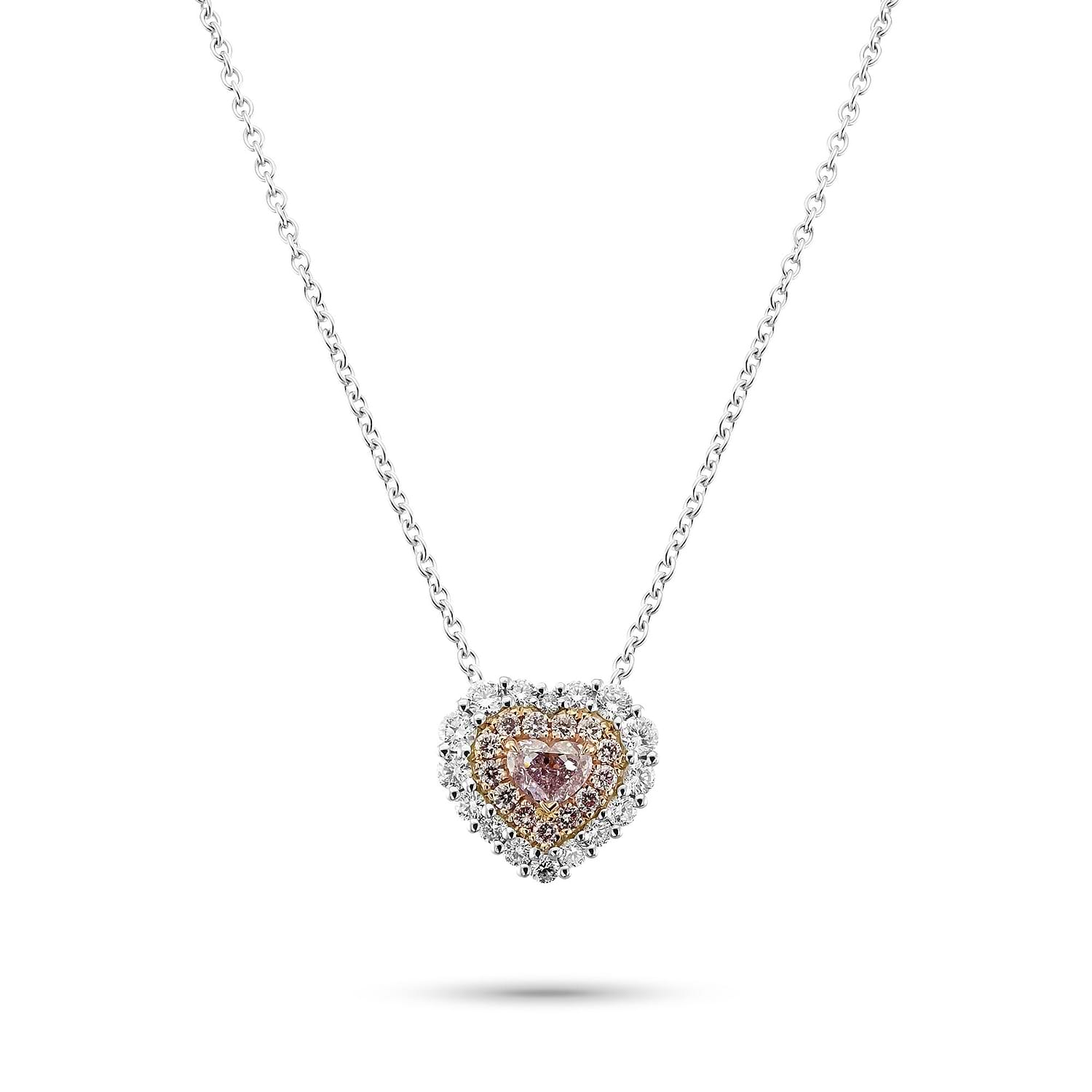 Fancy Pinkish Purple Heart Double Halo Diamond Pendant