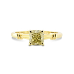Fancy Deep Brownish Greenish Yellow Radiant Solitaire Diamond Ring
