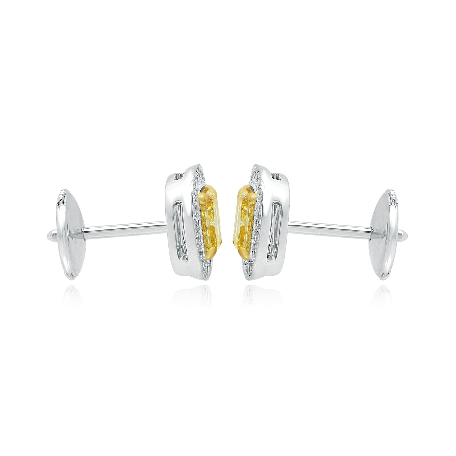 Fancy Light Yellow Radiant diamond halo earrings
