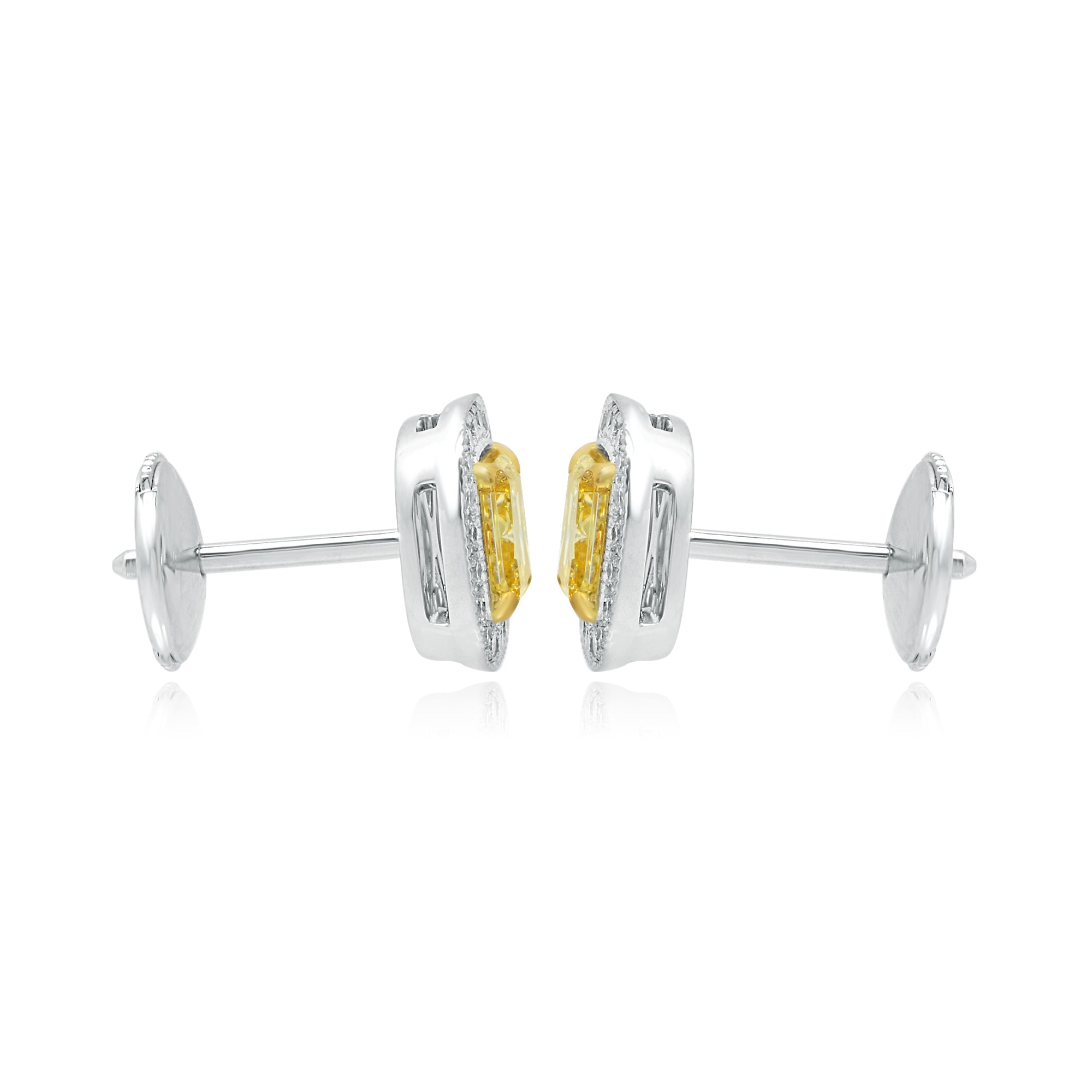 Fancy Light Yellow Radiant diamond halo earrings