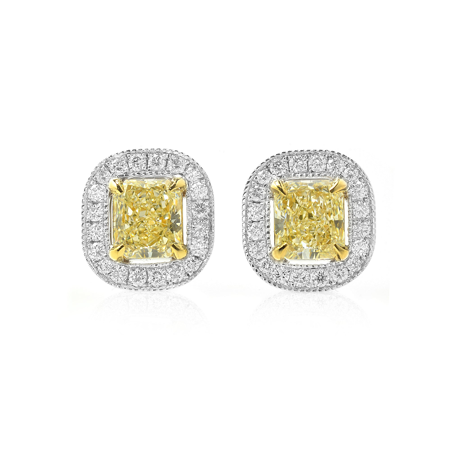 Fancy Light Yellow Radiant diamond halo earrings