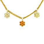 3 Flower Fancy color Diamond Necklace, 21 stones, set in 18K  Gold.